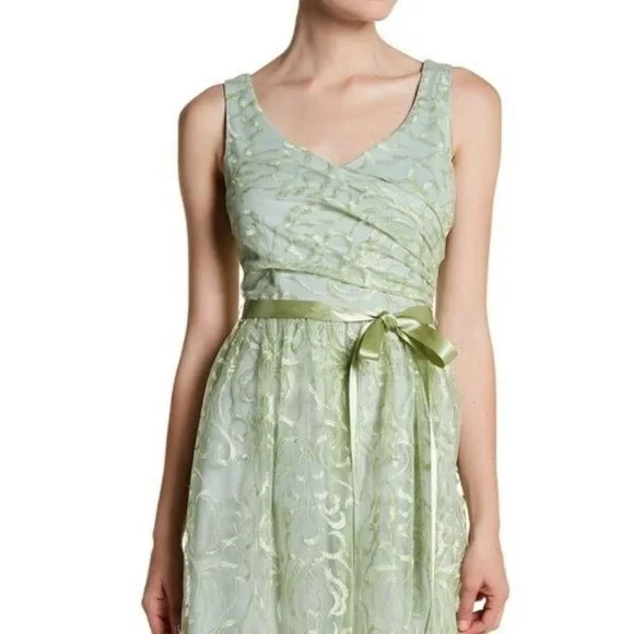 MARINA Dresses Nwt 79 Marina Embroidered Mesh Dress Sage Sz